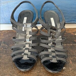 Manolo Blahnik Black Patent Strappy Sandals